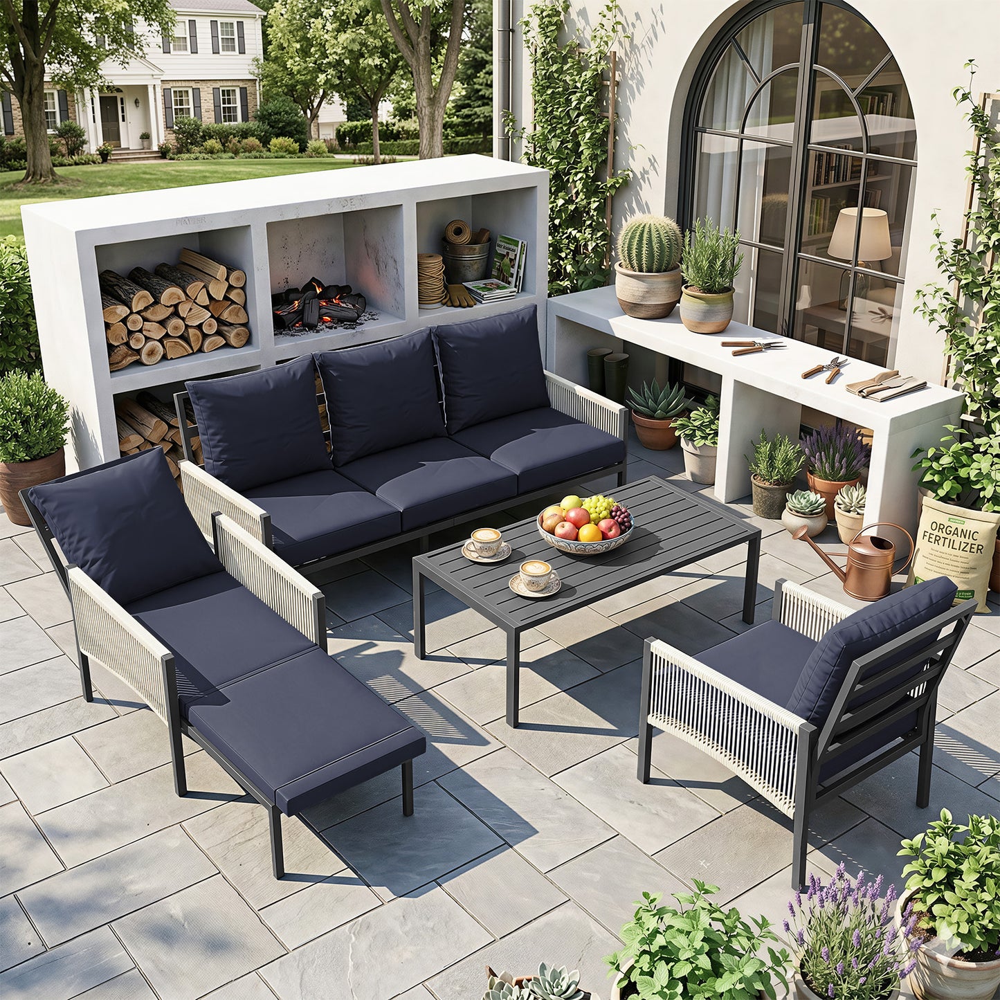 YODOLLA Aluminum Patio Furniture Set 5/4 Seats Outdoor Sectional Couch