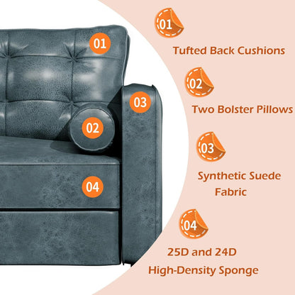 YODOLLA 84.2" 3-Seats Large Sofa Couch Couch, Faux Leather Blue