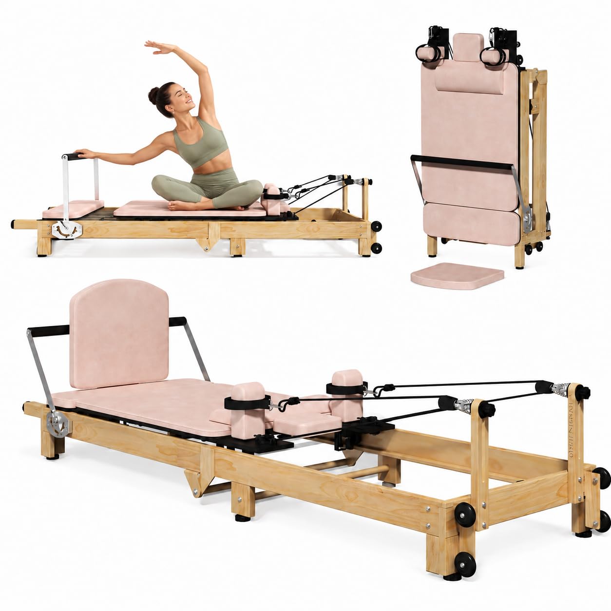 YODOLLA  92" Pilates Reformer Foldable Wooden-Look Pilates Machines for Gym