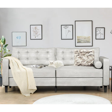 YODOLLA 84.2" 3-Seats Large Sofa Couch Couch, Faux Leather White