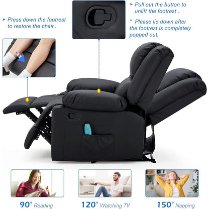 YODOLLA 2 Seat Loveseat Recliner with Heat&Massage Function, Faux Leather, Black