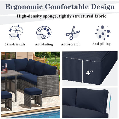 YODOLLA Memory Foam Cushions and Covers (Navy)