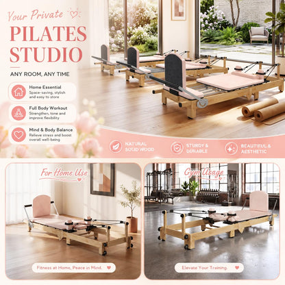 YODOLLA  92" Pilates Reformer Foldable Wooden-Look Pilates Machines for Gym