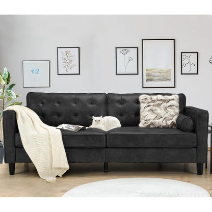 YODOLLA 84.2" 3-Seats Large Sofa Couch Couch, Faux Leather Black