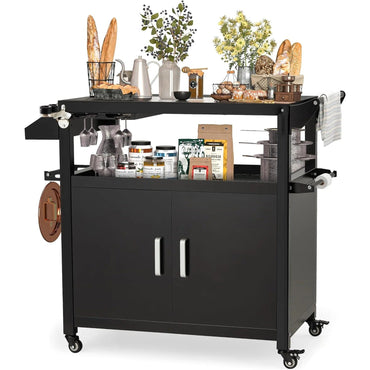 YODOLLA Outdoor Grill Cart Kitchen Storage Cabinets Island with Wheels