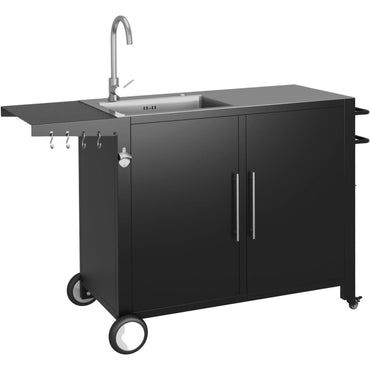 YODOLLA Grill Table with Sink, Stainless Steel Kitchen Island Cabinets Sink Station