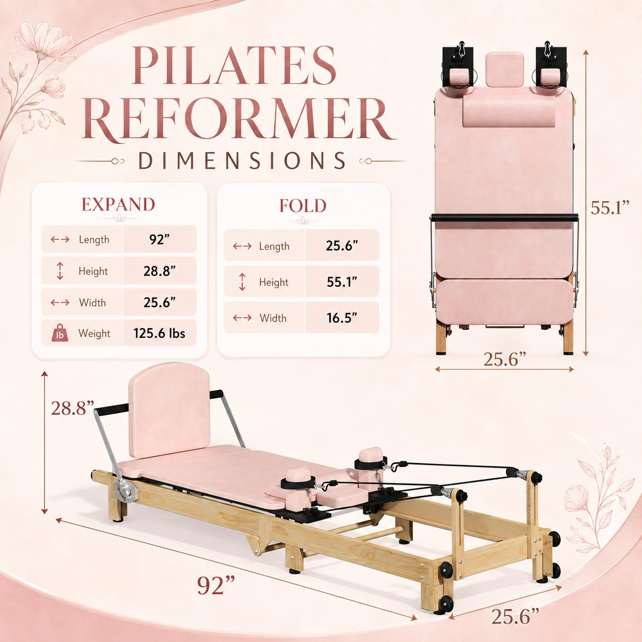 YODOLLA  92" Pilates Reformer Foldable Wooden-Look Pilates Machines for Gym