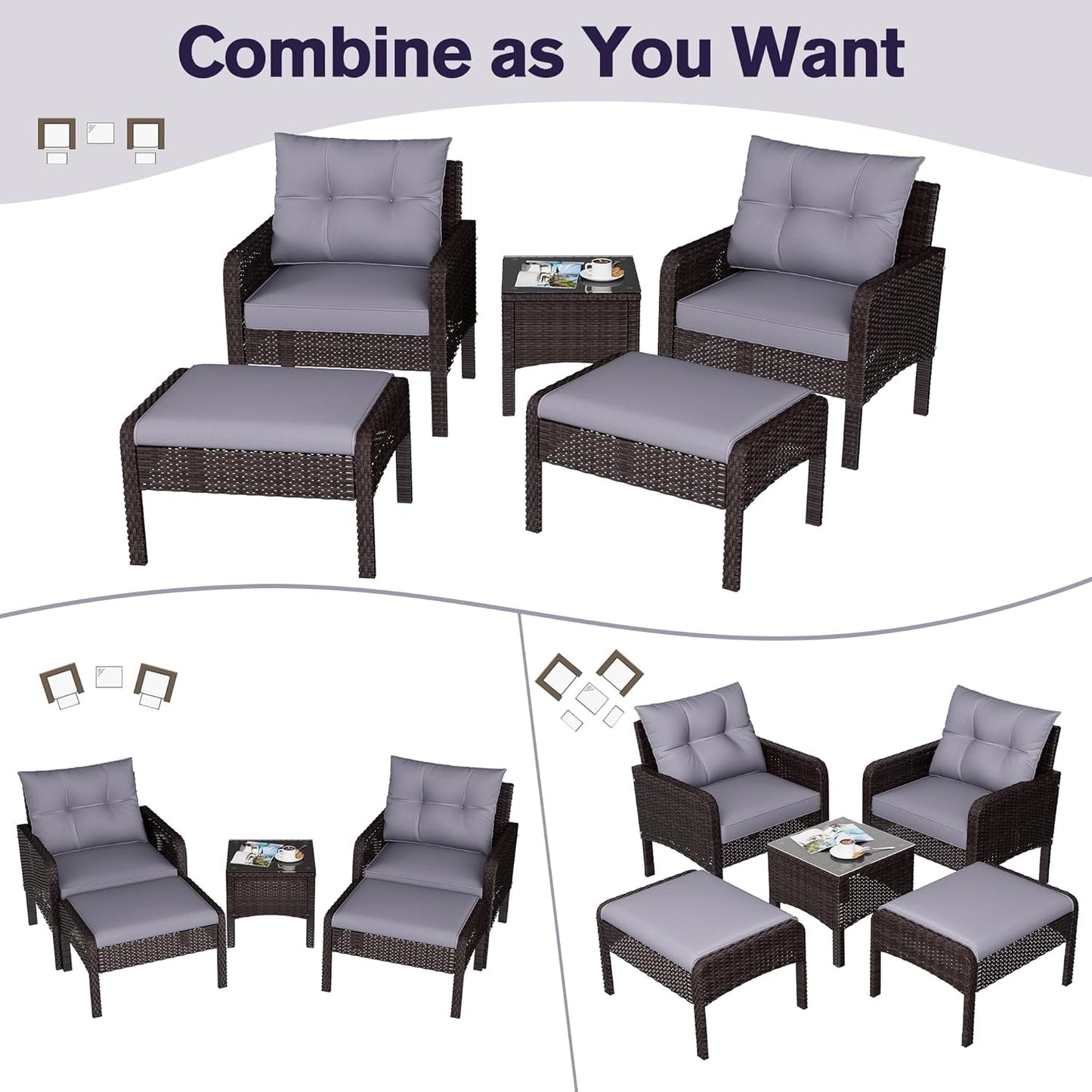 YODOLLA Outdoor 5 Pieces Patio Furniture Set, Grey