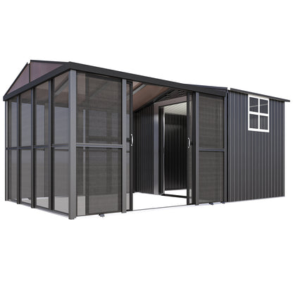 YODOLLA 10x10 Sunroom with 6x10 Shed with Window 2-in-1 Patio Shelter