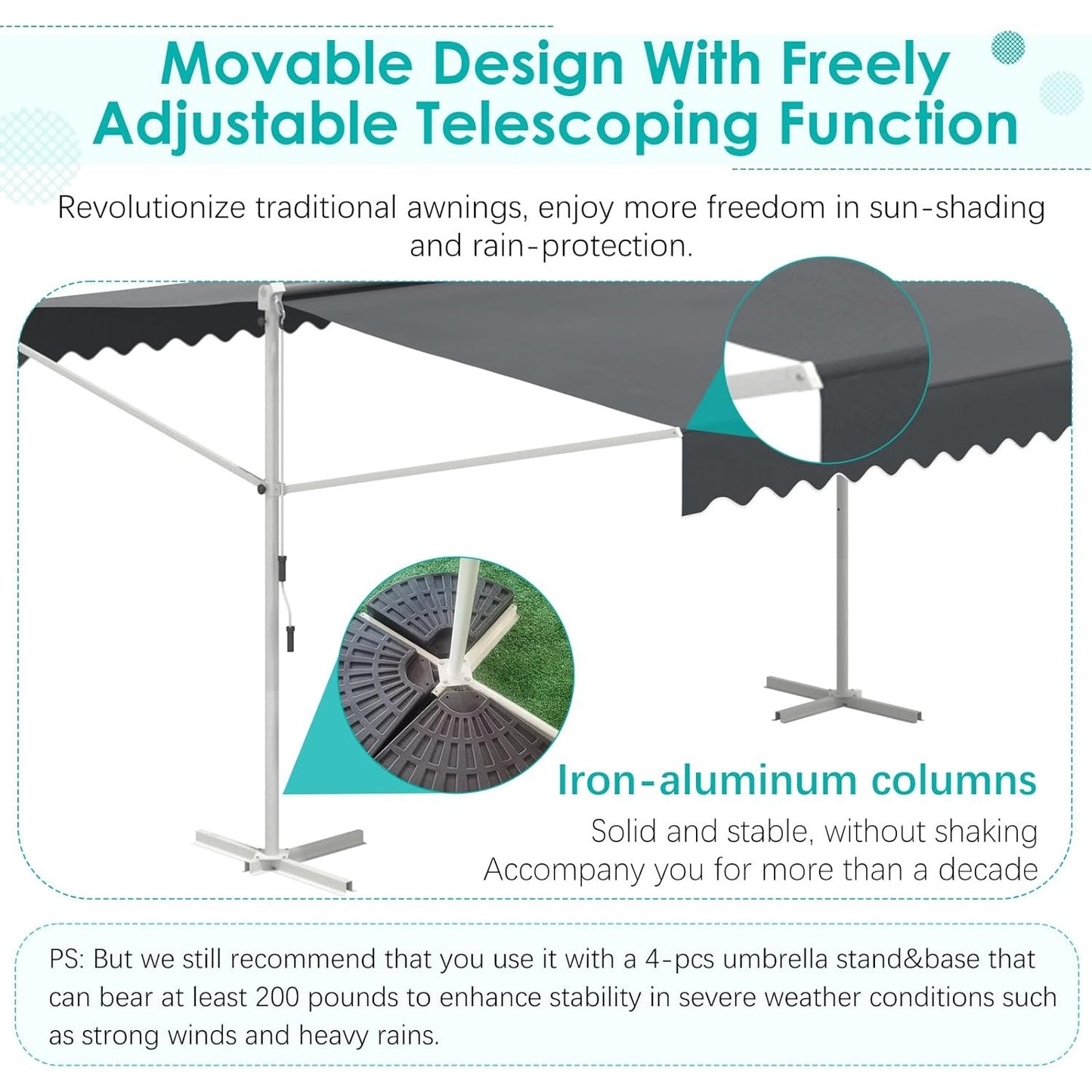 YODOLLA 10'x10' Dual Side Free Standing Retractable Awning, Dark Gray