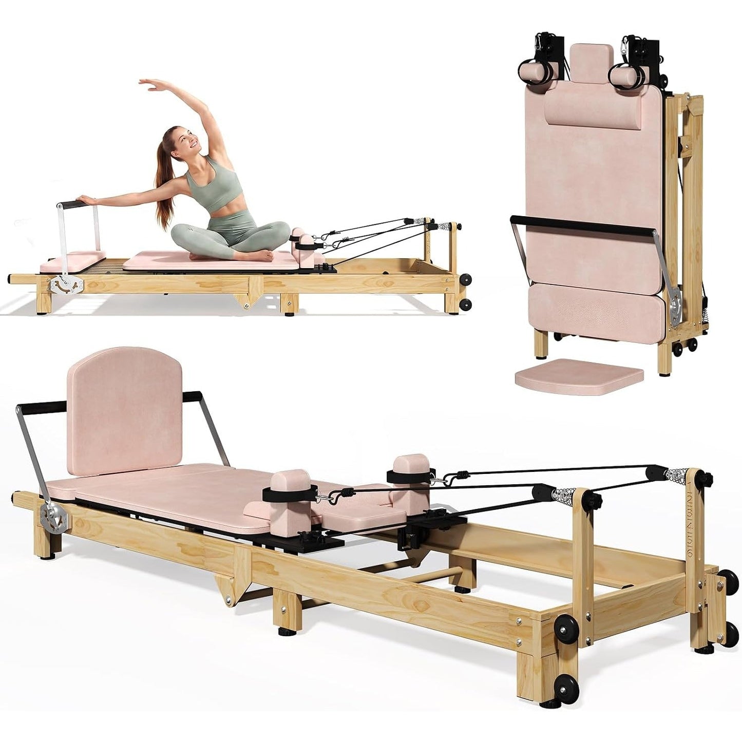YODOLLA  92" Pilates Reformer Foldable Wooden-Look Pilates Machines for Gym