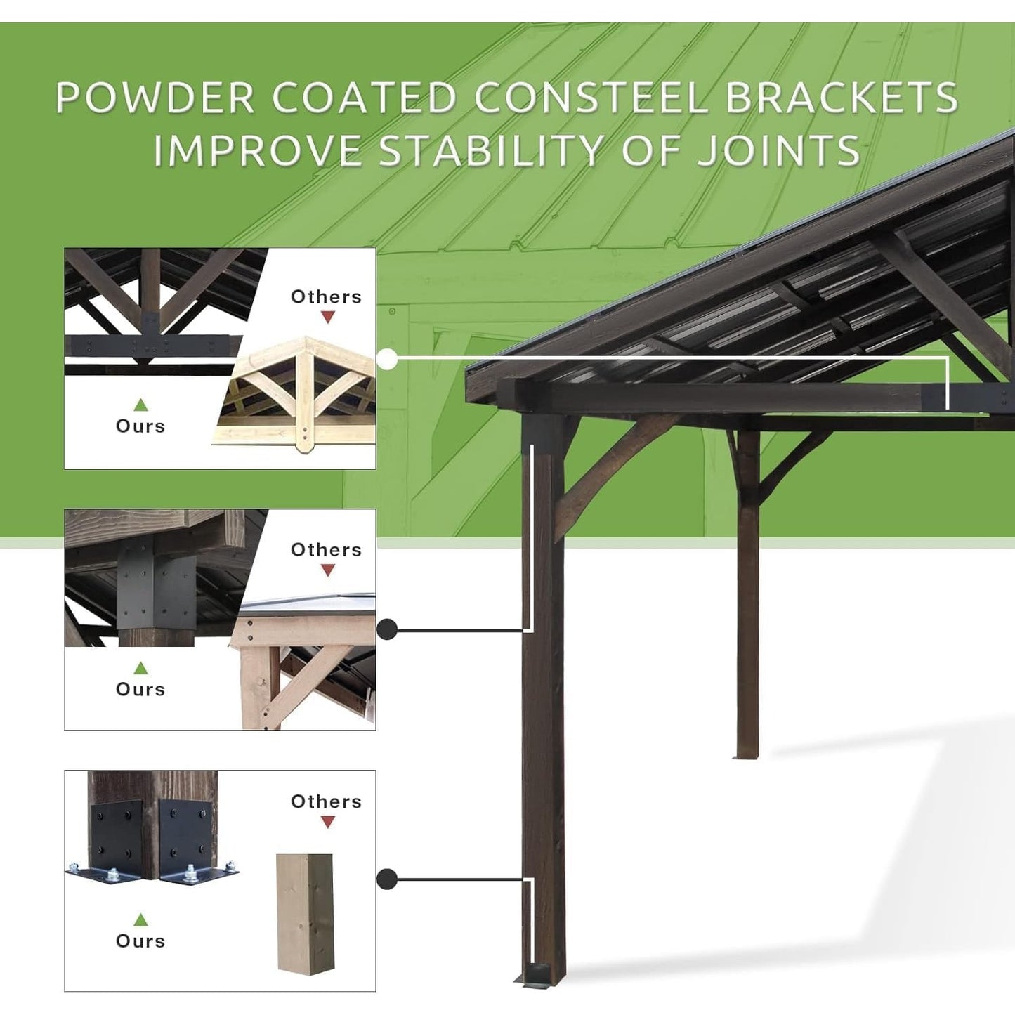 YODOLLA  14' x 12' Arlington Polycarbonate Pyramid Hip Roof, Coffee