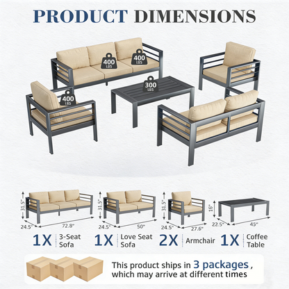 YODOLLA Aluminum Patio Furniture Set, 7 Seats with Coffee Table