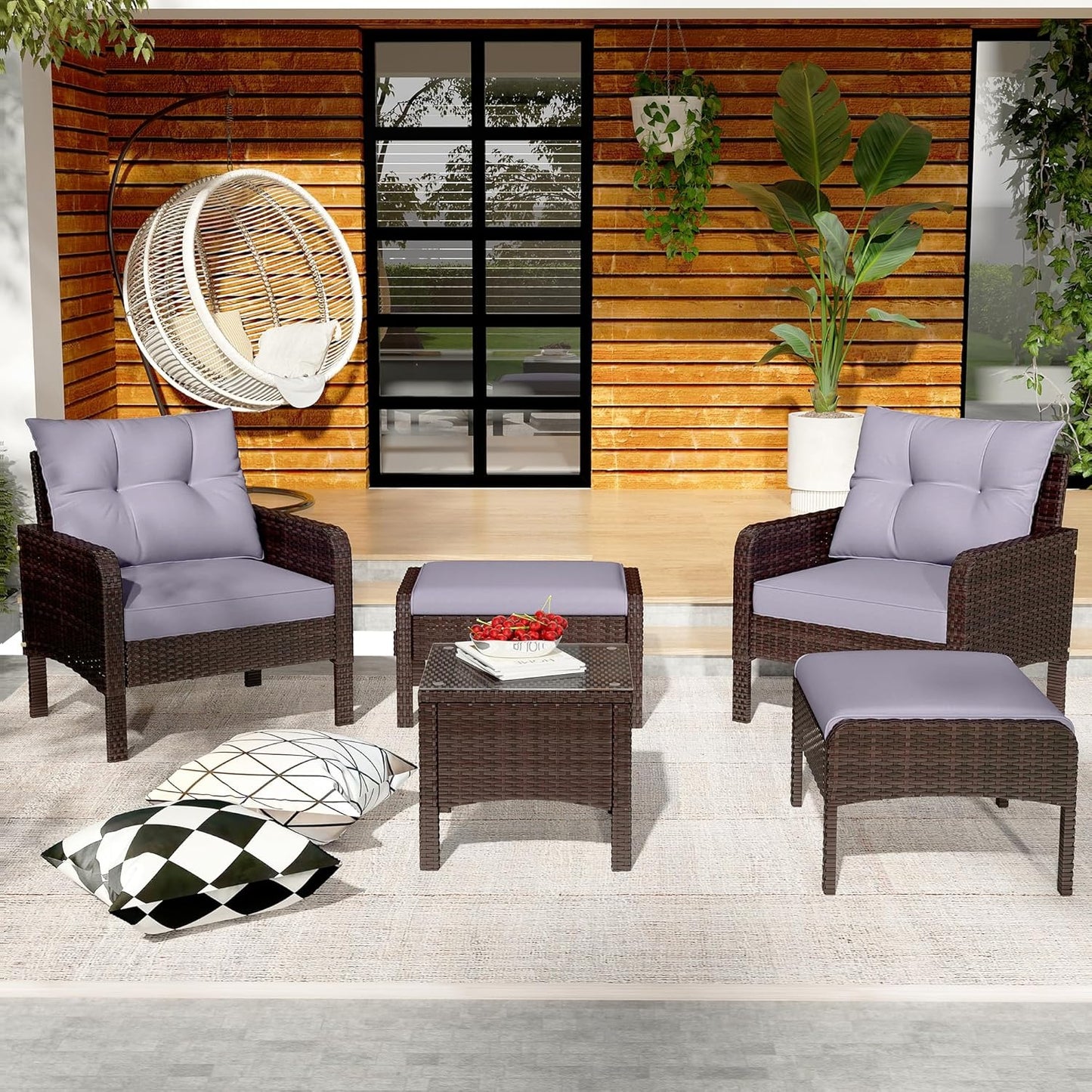 YODOLLA Outdoor 5 Pieces Patio Furniture Set, Grey