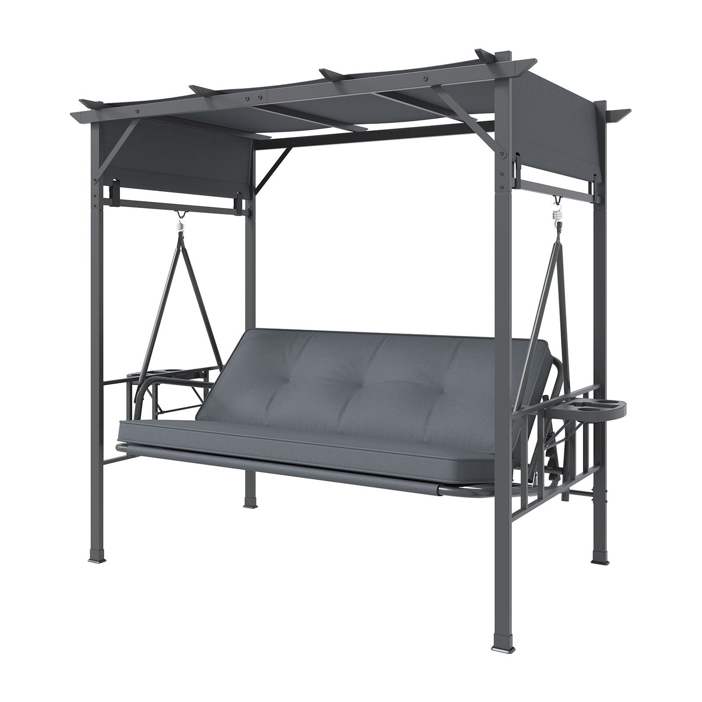 YODOLLA 2-in-1 Convertible Porch Swing Bed 3 Seat, Outdoor Patio Metal Pergola Swing