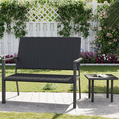YODOLLA Outdoor Dining Set, Metal Frame Patio 2PCS (Rattan Back Bench+Side Table)