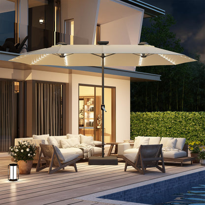 YODOLLA 15ft Double-Sided Patio Umbrella Outdoor Rectangle Umbrella with Base, Tan