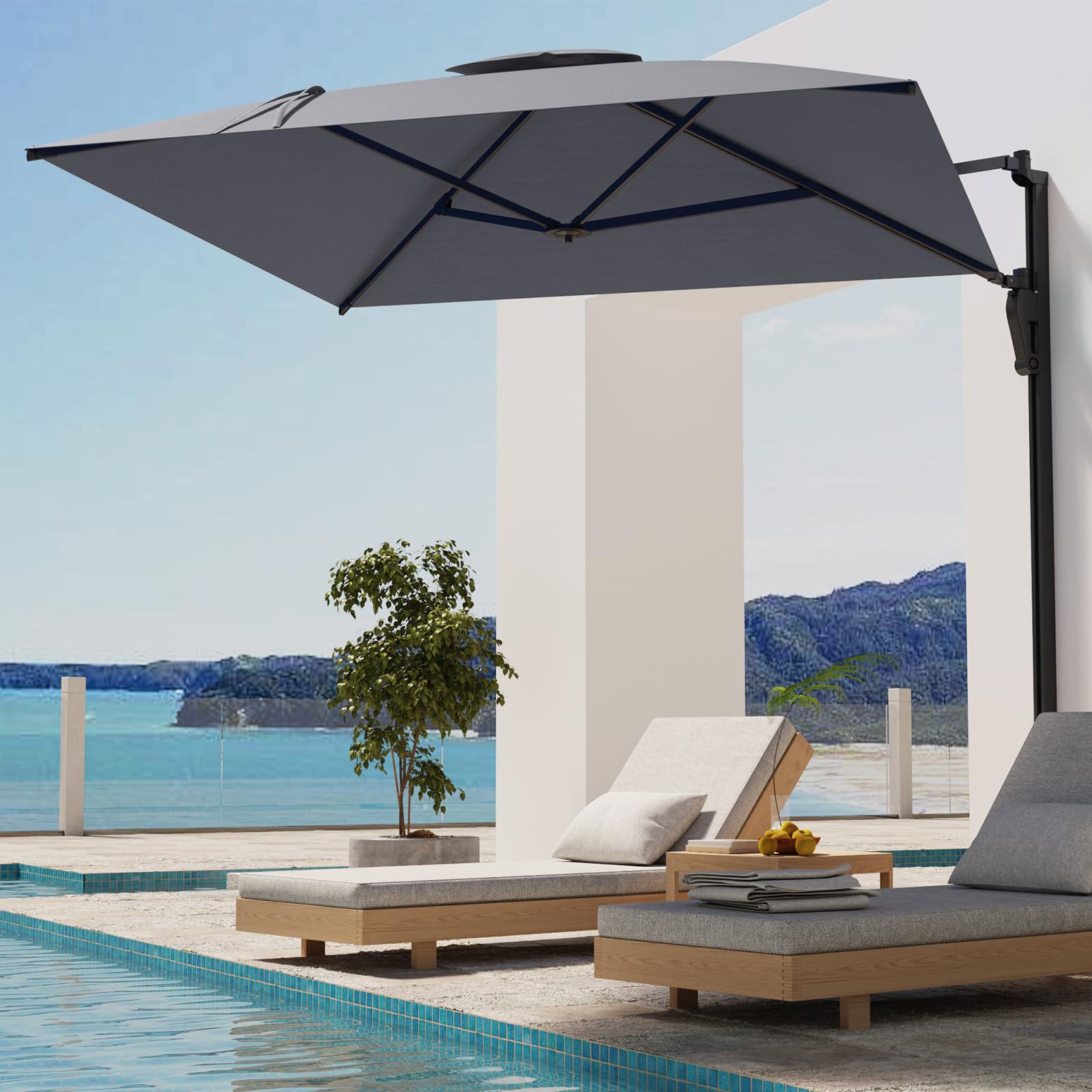YODOLLA 10ft Wall Mounted Patio Umbrella, Rectangle Outdoor Patio Umbr