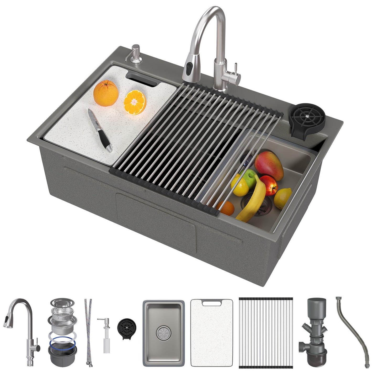 YODOLLA 33x19 In Drop-in/Topmount Kitchen Sink, Stainless Steel Workstation Sink