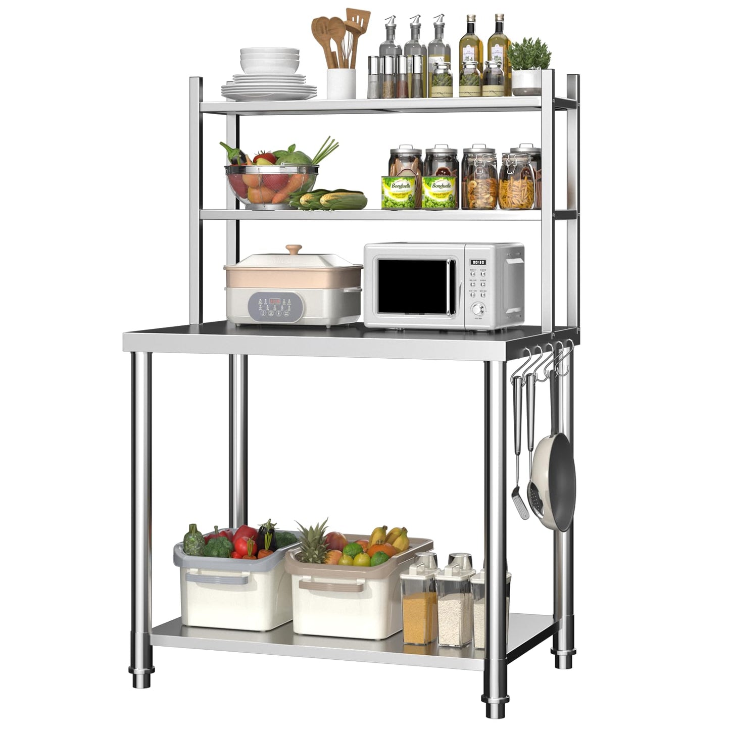 YODOLLA Stainless Steel Table with Shelves 30"x24" Prep Table Steel Countertop Workbench