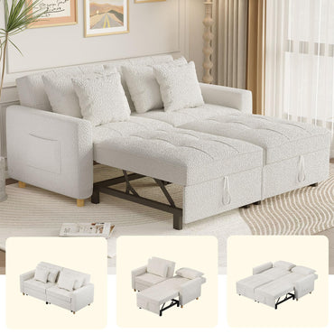 YODOLLA Comfortable 3-1 Convertible Sofa Bed,Teddy White