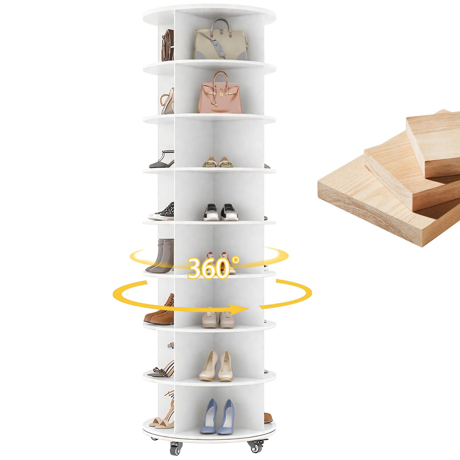YODOLLA 8 Tier Rotating Shoe Rack Shoe Tower Organizer, White