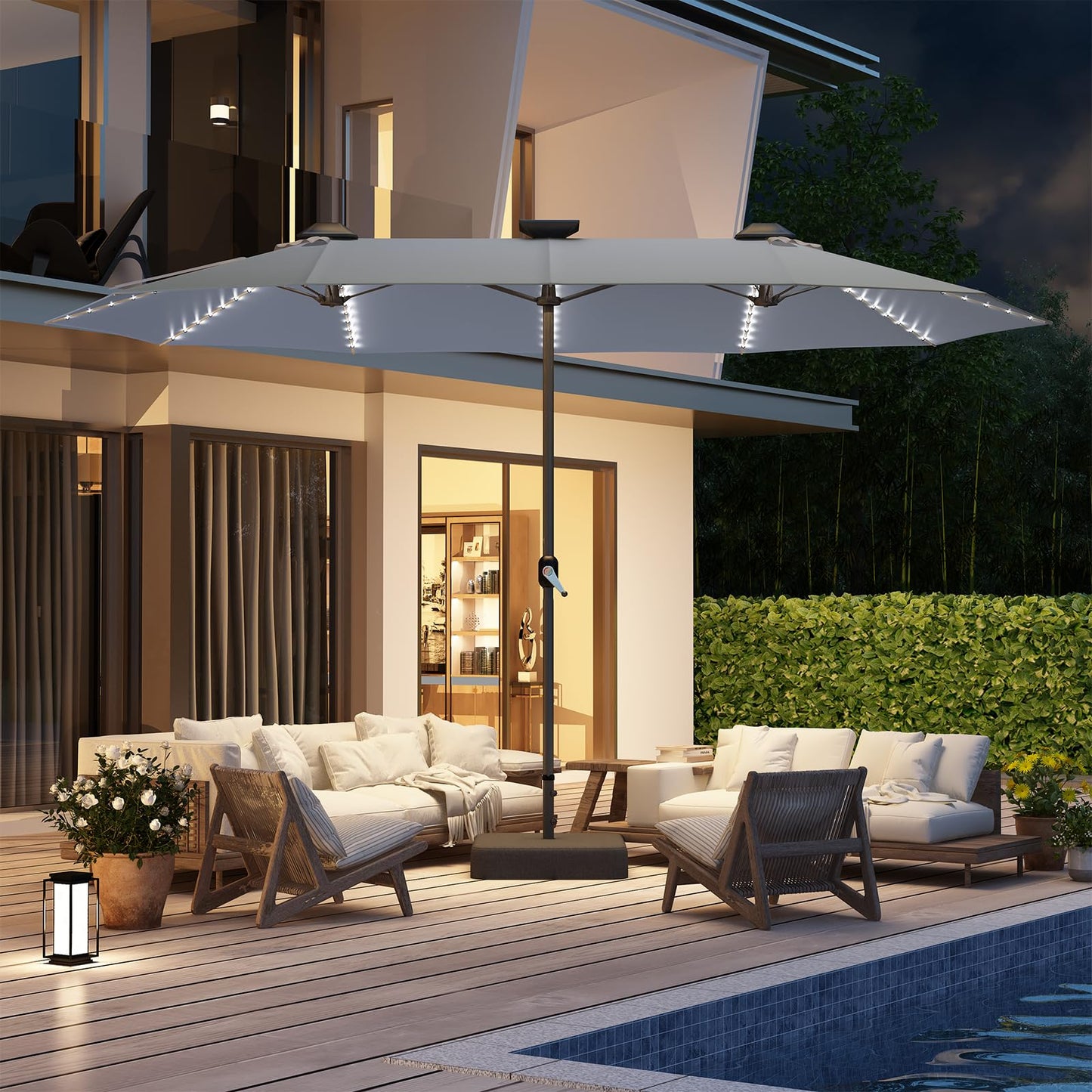 YODOLLA 15ft Double-Sided Patio Umbrella Outdoor Rectangle Umbrella with Base, Grey