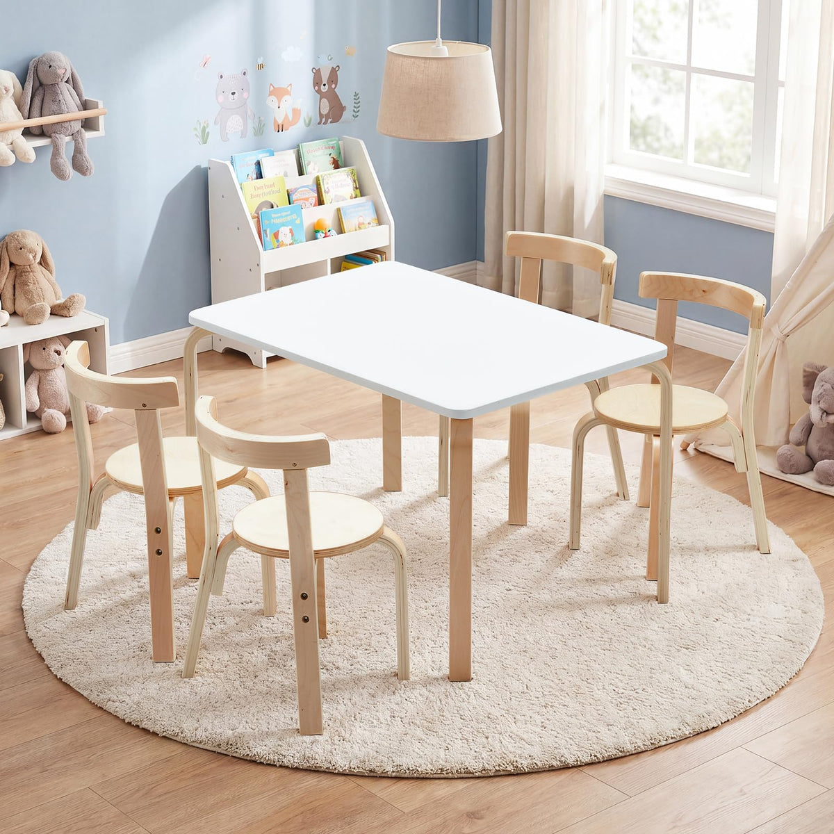 YODOLLA Kids Table and Chair Set, Wooden Toddler Table with 4 Chairs