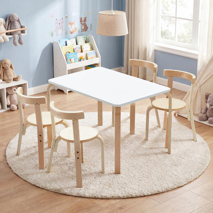 YODOLLA Kids Table and Chair Set, Wooden Toddler Table with 4 Chairs
