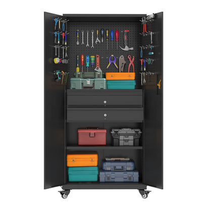 YODOLLA 71" Metal Garage Storage Cabinet with Drawers and Wheel