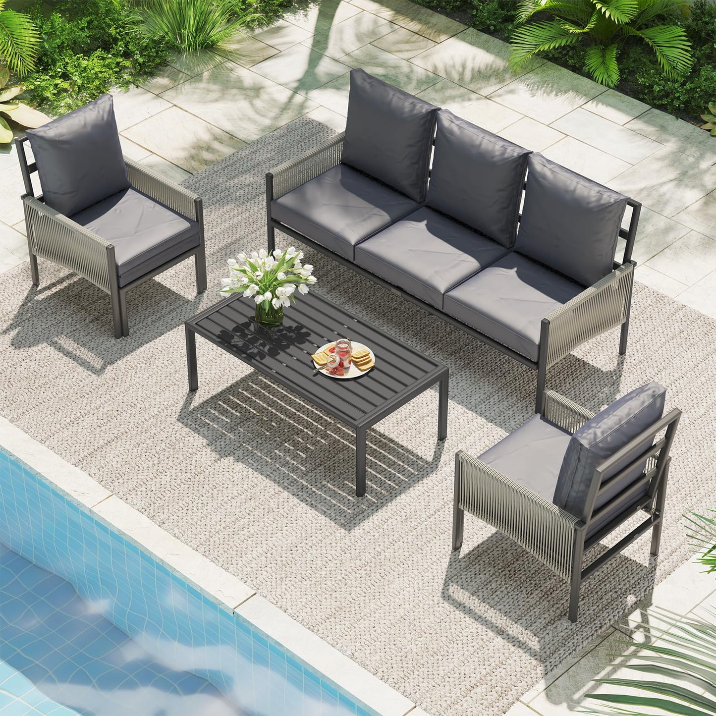 YODOLLA Aluminum Patio Furniture Set 5/4 Seats Outdoor Sectional Couch