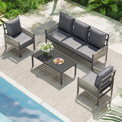 YODOLLA Aluminum Patio Furniture Set 5/4 Seats Outdoor Sectional Couch