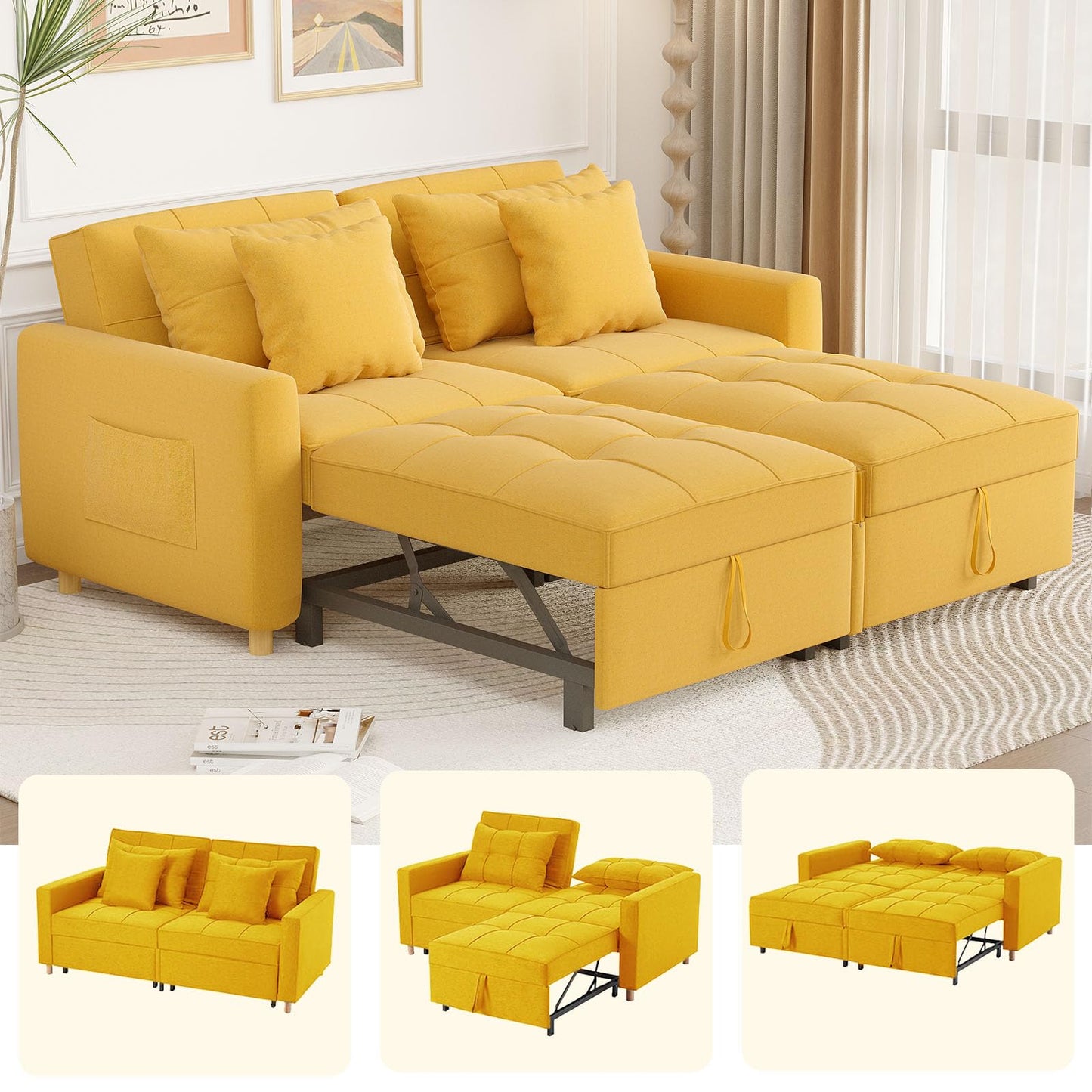 YODOLLA Comfortable 3-1 Convertible Sofa Bed,Yellow