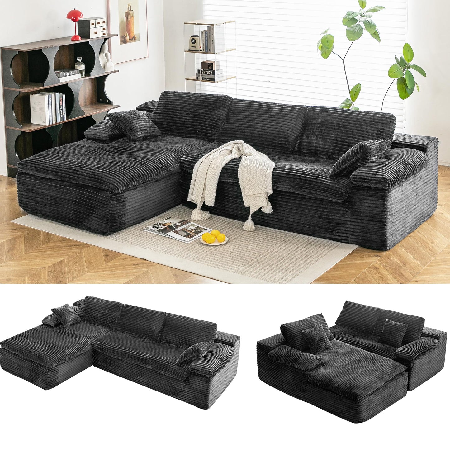 YODOLLA 110" L Shaped Modular Sectional Sofa Cloud Boneless Couch