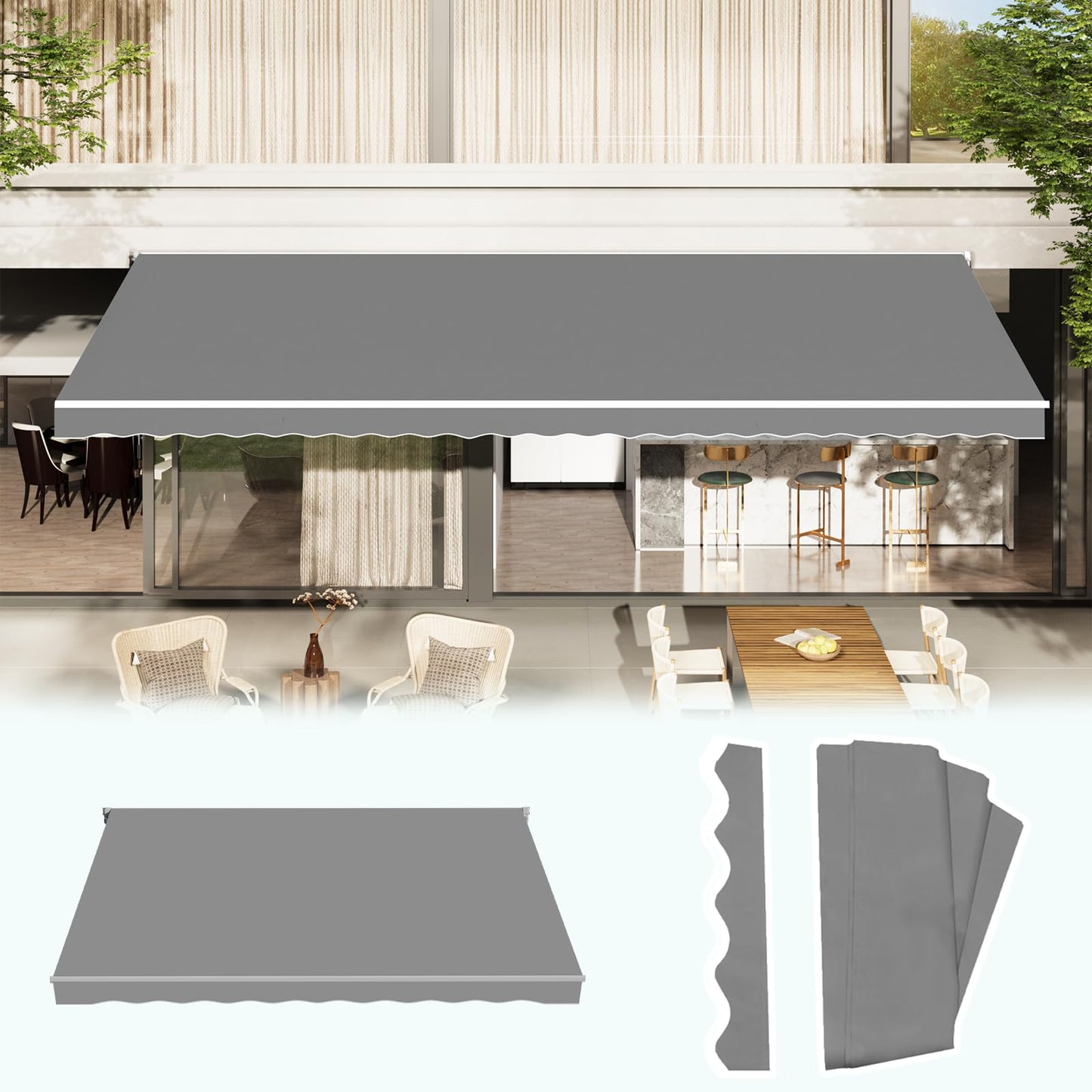 YODOLLA 14'×10' Awning Cover Manual Retractable Awning Sun Shade Patio Awning Cover