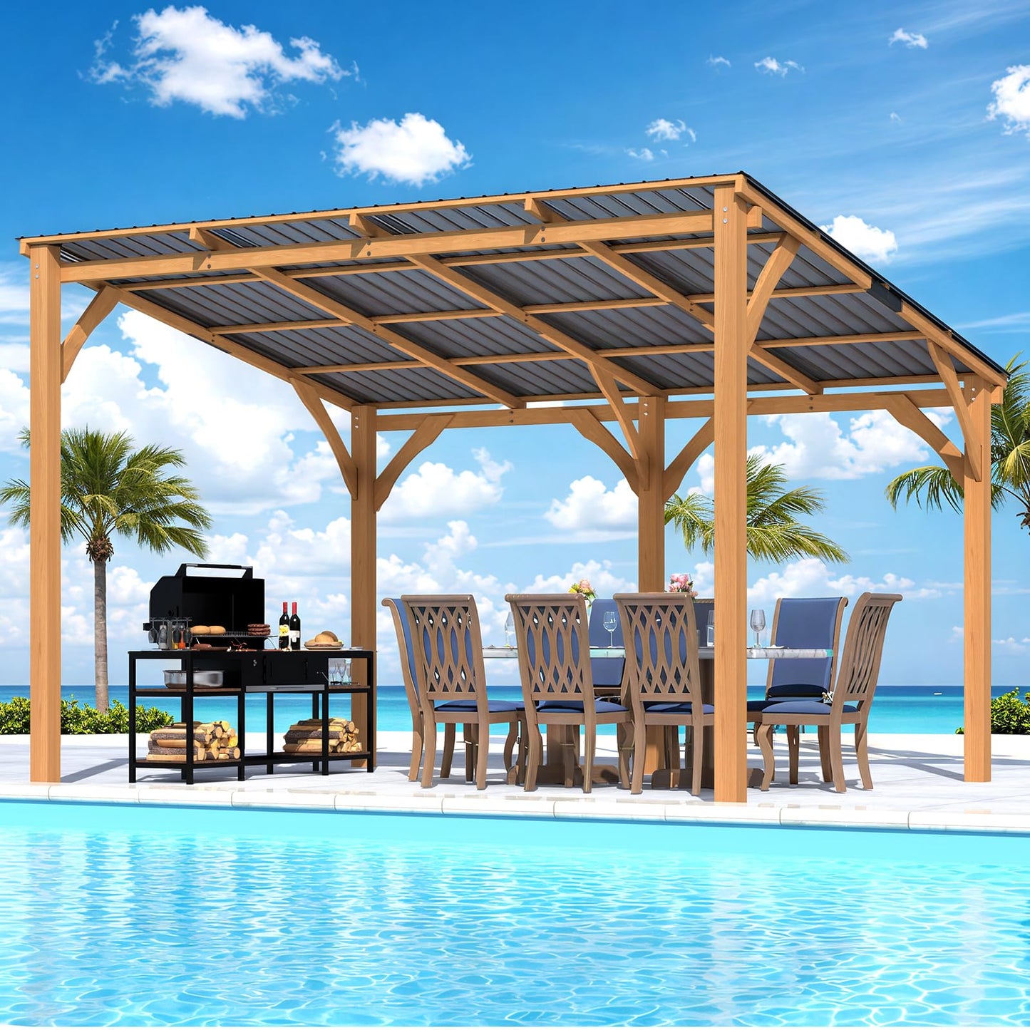 YODOLLA 12' x 10' Outdoor Wood Ceder Gazebo Lean to Hardtop Pergolas