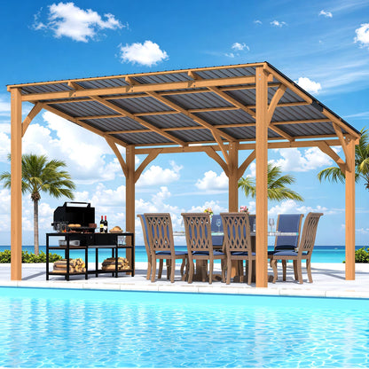 YODOLLA 12' x 10' Outdoor Wood Ceder Gazebo Lean to Hardtop Pergolas