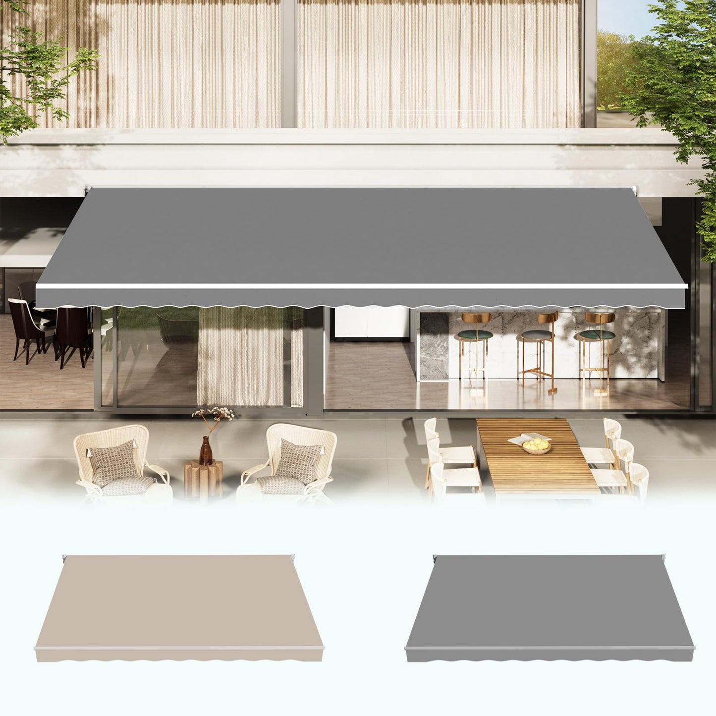 YODOLLA 12'×10' Manual Retractable Awning Sun Shade Patio Awning Cover