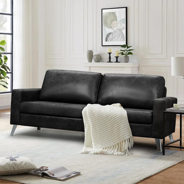 YODOLLA 79 Inch Sofa Couch for Living Room, Faux Leather, Black