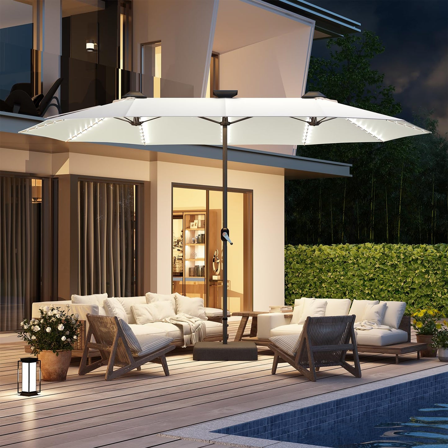 YODOLLA 15ft Double-Sided Patio Umbrella Outdoor Rectangle Umbrella with Base, Beige