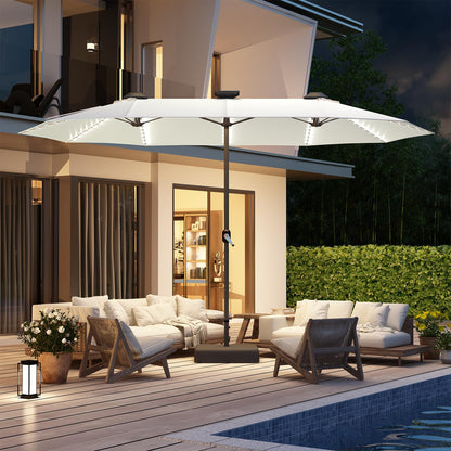 YODOLLA 15ft Double-Sided Patio Umbrella Outdoor Rectangle Umbrella with Base, Beige