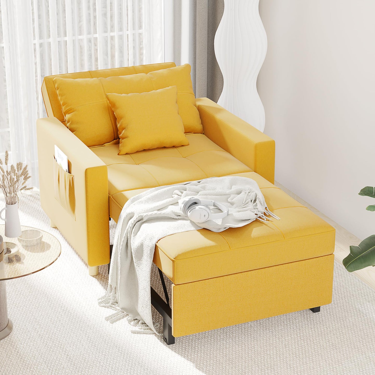 YODOLLA 3 in 1 Chair Bed Sleeper for Adults, Yellow
