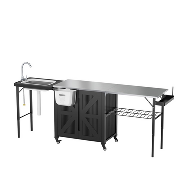 YODOLLA Outdoor Grill Cart Table with Sink, Portable Folding Kitchen Island with Storage Cabinet
