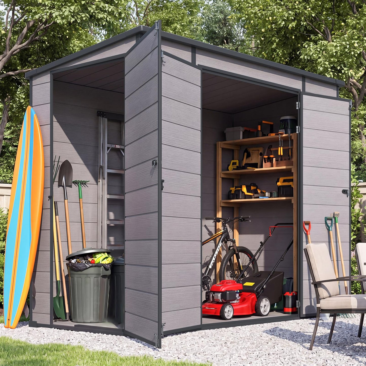 YODOLLA 4'x8' Resin Outdoor Storage Shed, Lean to Plastic Shed with Base