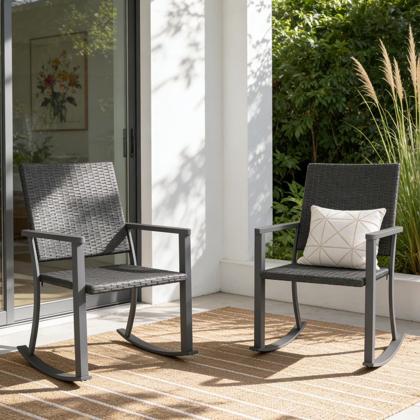 YODOLLA Outdoor Rattan Patio Chairs with Armrests and Metal Frame (2pcs)