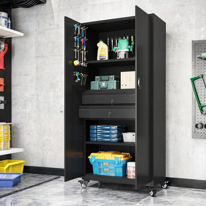 YODOLLA 71" Metal Garage Storage Cabinet with Drawers and Wheel