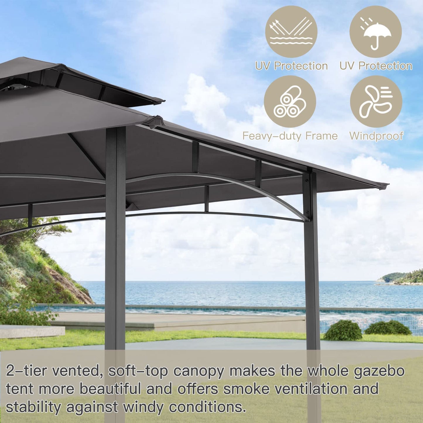 YODOLLA Dark Grey Outdoor Grill Gazebo