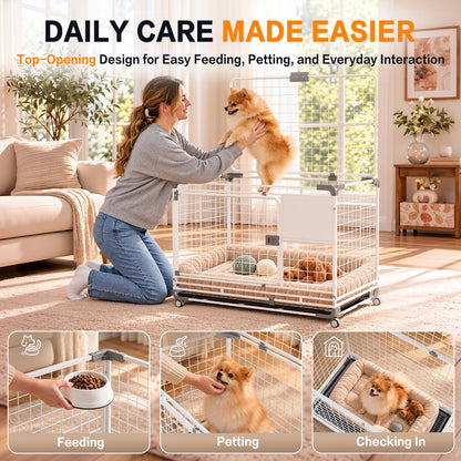 YODOLLA 36" Metal Wire Dog Crate for Medium Dogs with Wheels, White