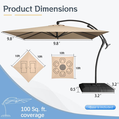 YODOLLA 10x10 FT Cantilever Patio Umbrella with Base Included Large Square Offset Umbrella