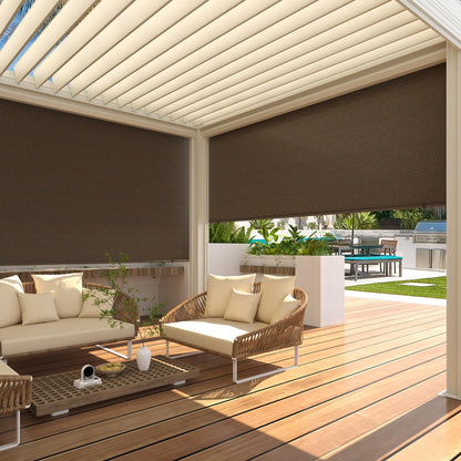 YODOLLA Mocha Outdoor Roller Shade, 220GSM HDPE Cordless Blinds, 99% UV Protection